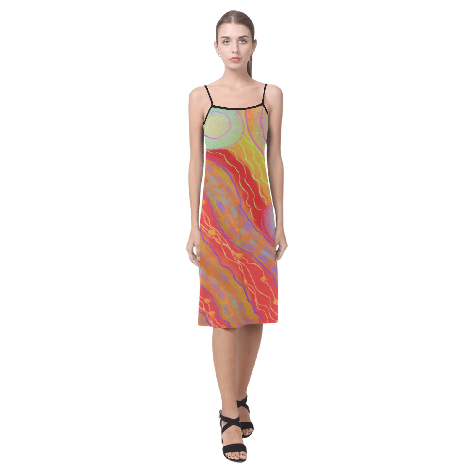 Red Abstract Art Alcestis Slip Dress (Model D05)