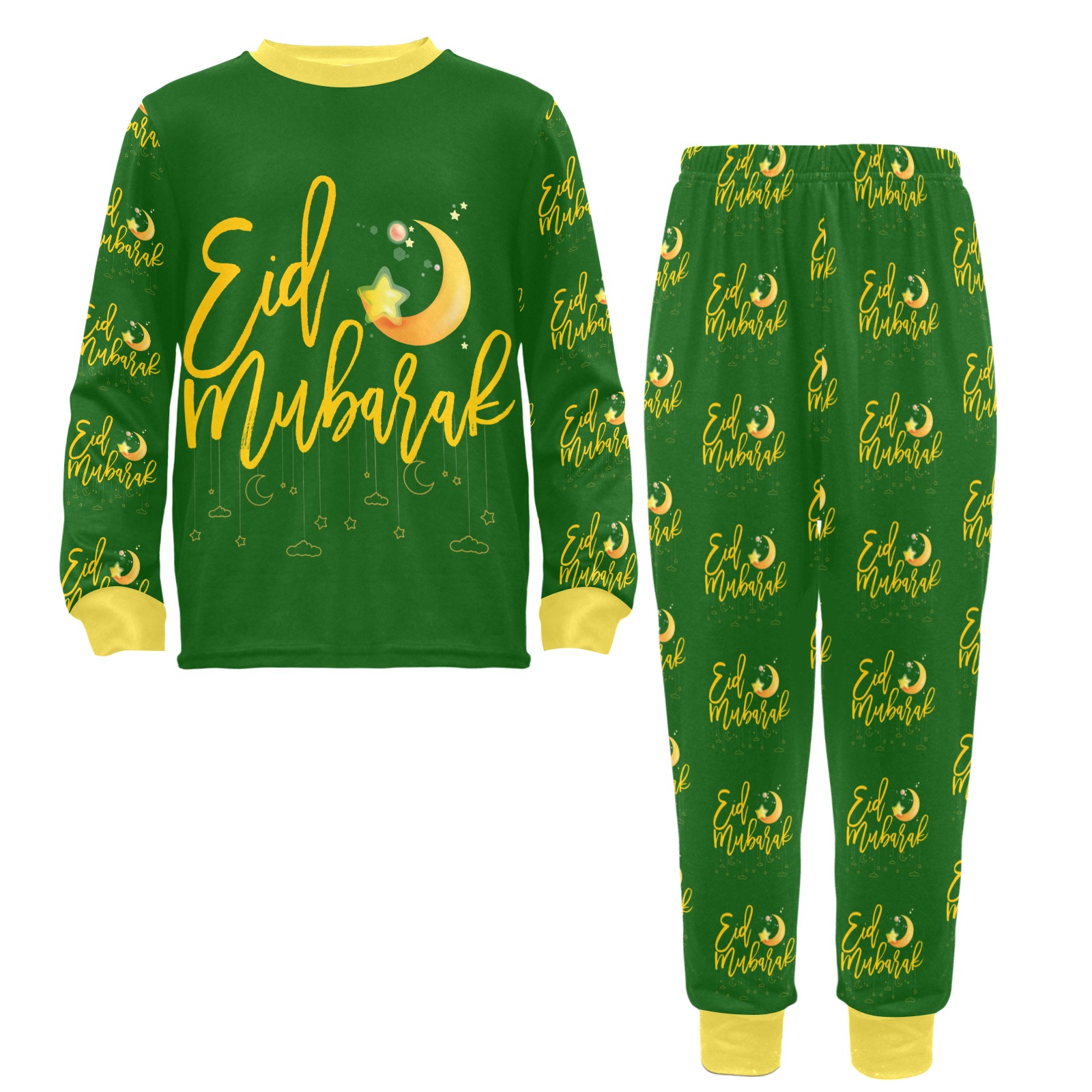 eid mubarak Big Boys' Crew Neck Long Pajama Set