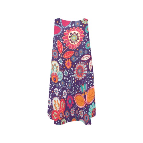 Beautiful Retro Floral Sleeveless A-Line Pocket Dress (Model D57)