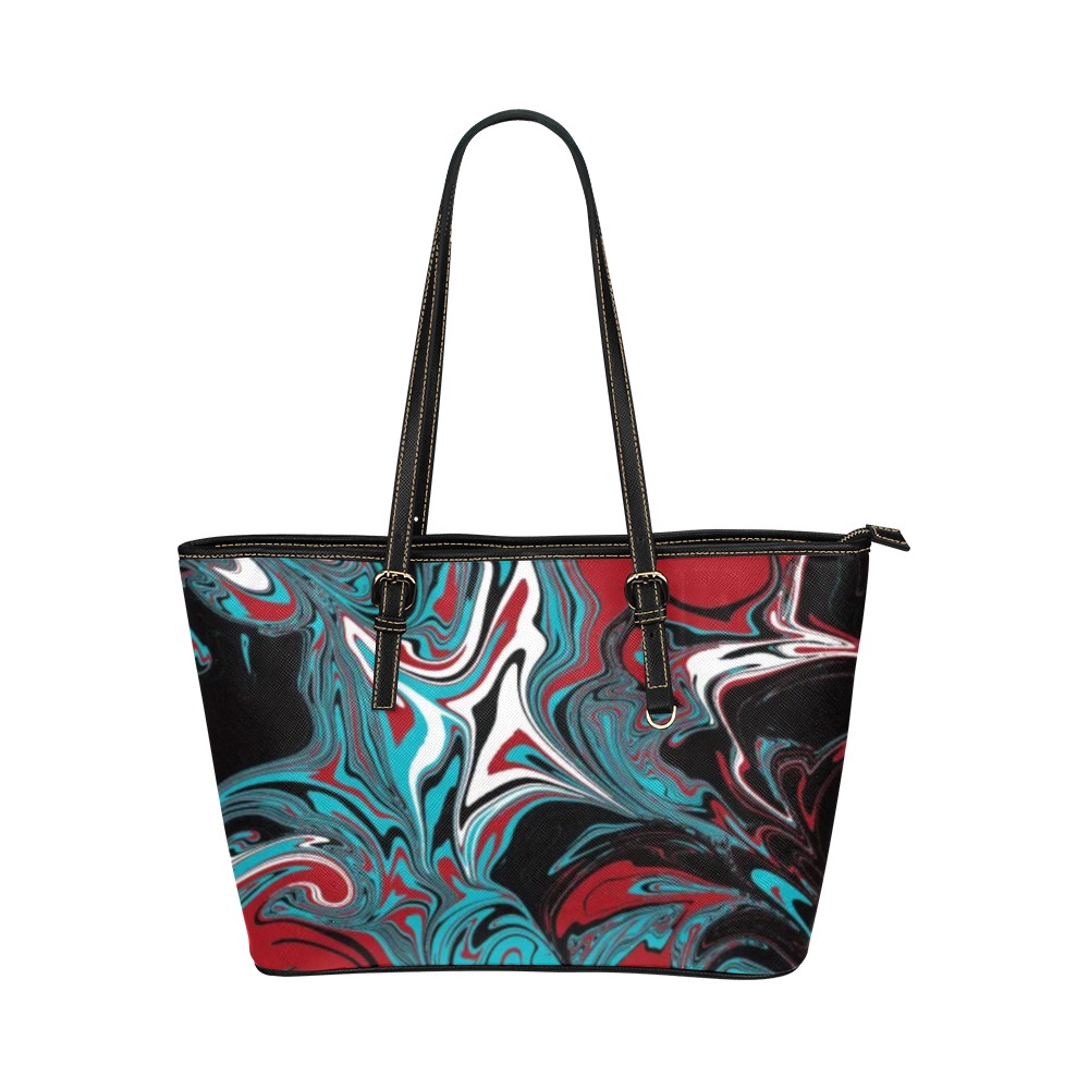 Dark Wave of Colors Leather Tote Bag/Small (Model 1651)