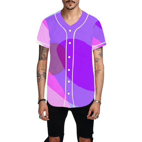 Purple Retro Groovy Abstract 409 All Over Print Baseball Jersey for Men (Model T50)