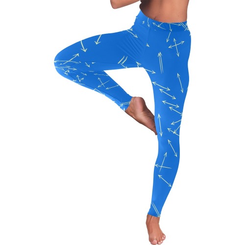 Arrows Every Direction Yellow on Blue Women's Low Rise Leggings (Invisible Stitch) (Model L05)