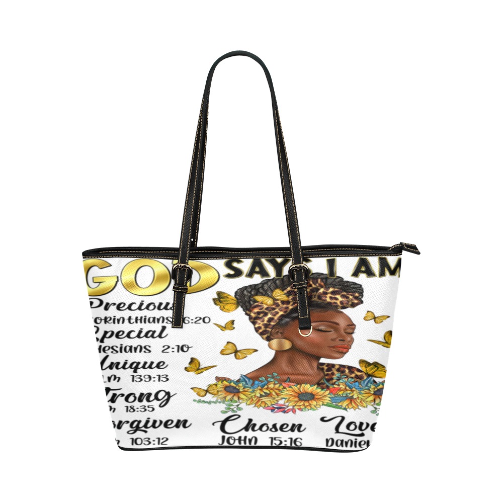 God Says I am Leather Tote Bag/Large (Model 1651)