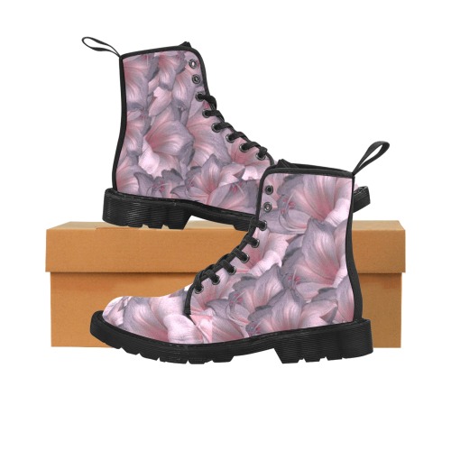 pink petals Martin Boots for Women (Black) (Model 1203H)