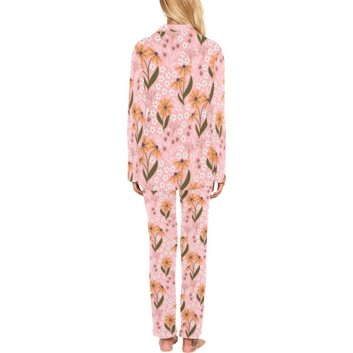 Pink Flowers 4 Women's Long Pajama Set