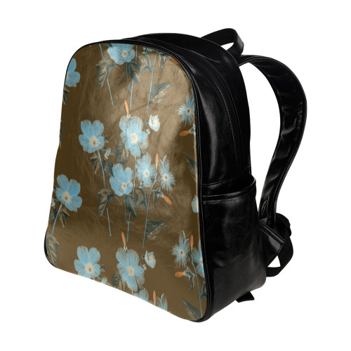 Rustic Blue Floral Bouquet Multi-Pockets Backpack (Model 1636)