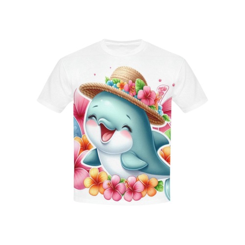 Watercolor Dolphin 2 Kids' Mesh Cloth T-Shirt with Solid Color Neck (Model T40)