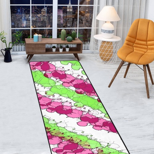 Red and Green Splatter Distressed Area Rug with Black Binding 9'6''x3'3''