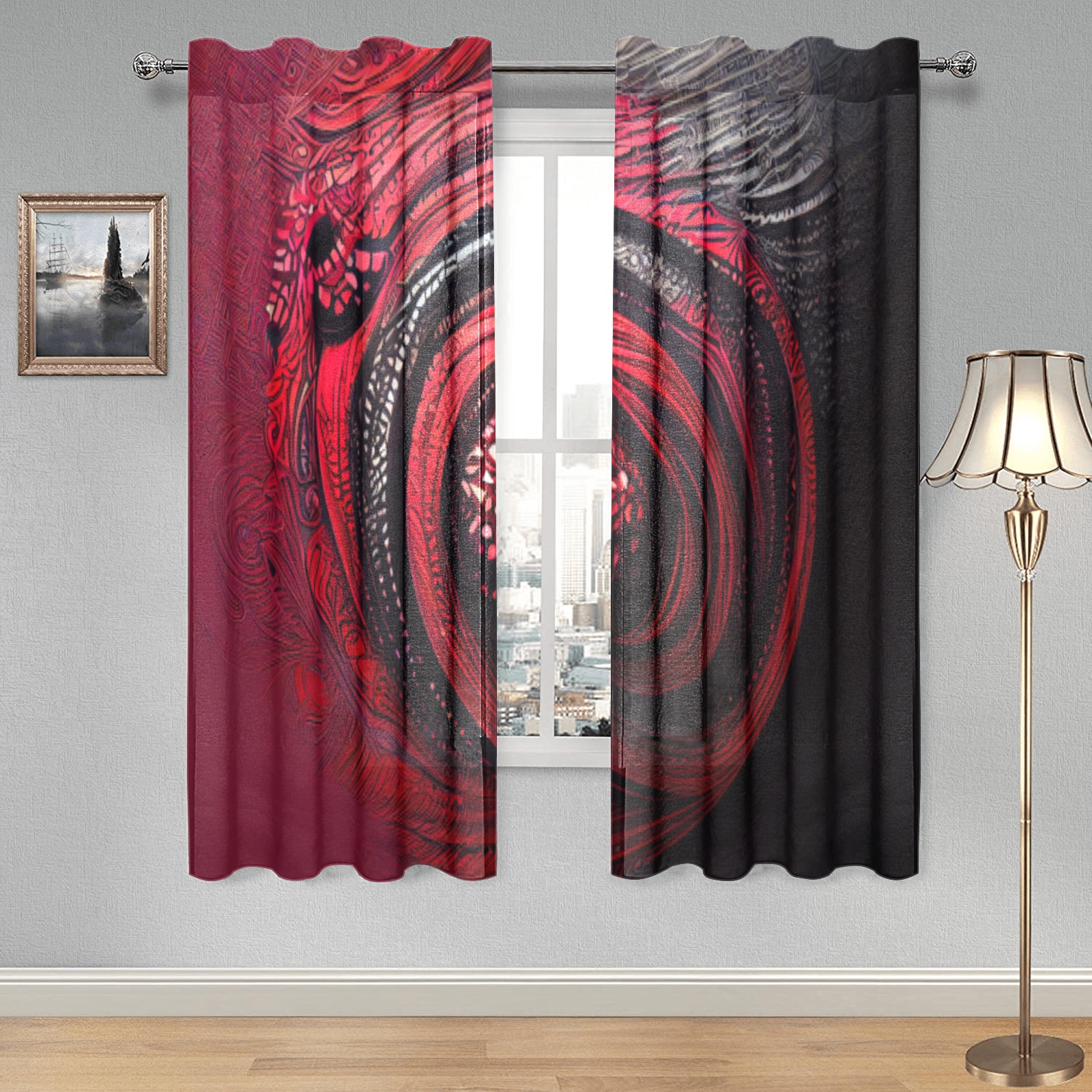 red shield Gauze Curtain 28"x63" (Two-Piece)