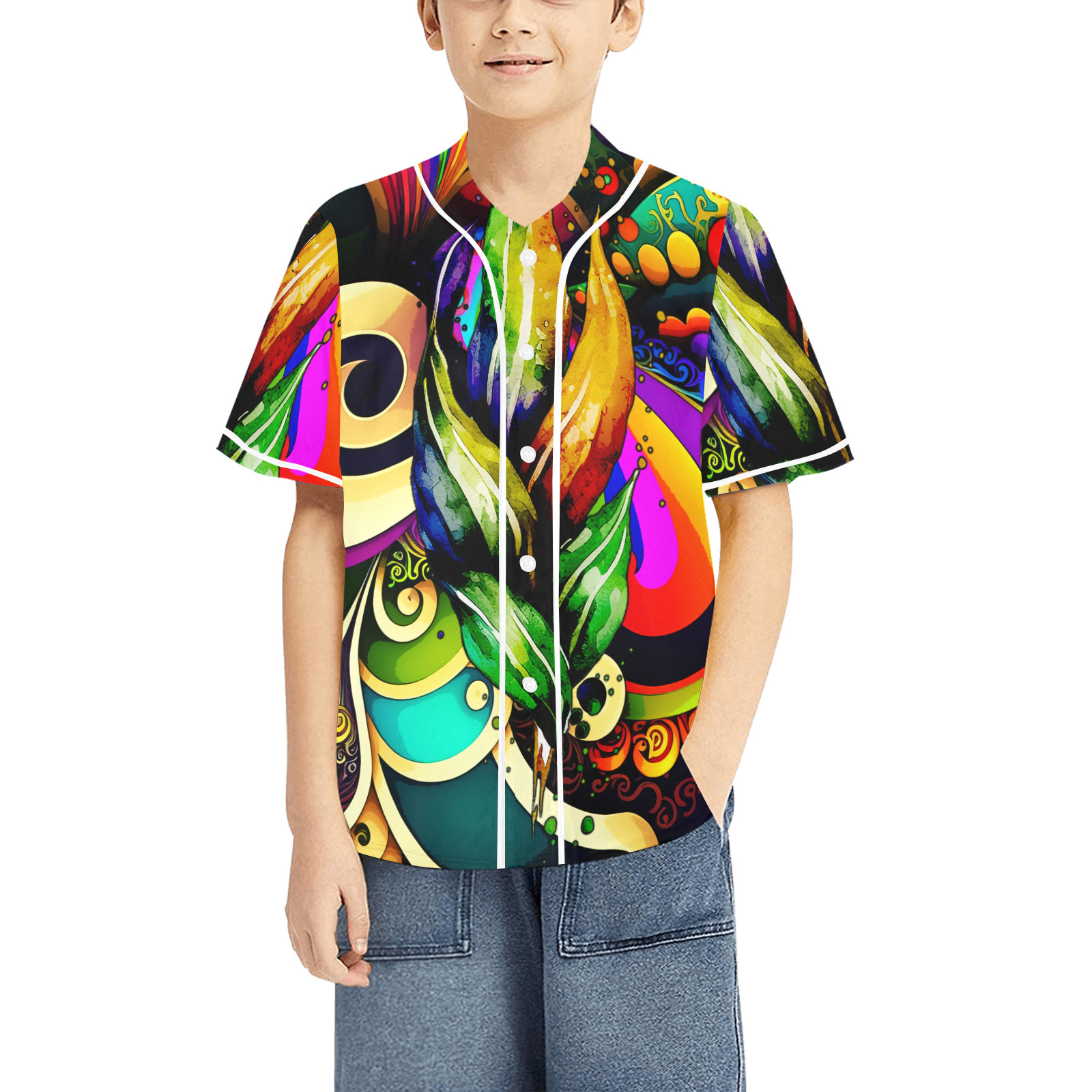 Mardi Gras Colorful New Orleans All Over Print Baseball Jersey for Kids (Model T50)