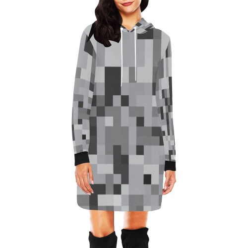 Gray Color Blocks All Over Print Hoodie Mini Dress (Model H27)