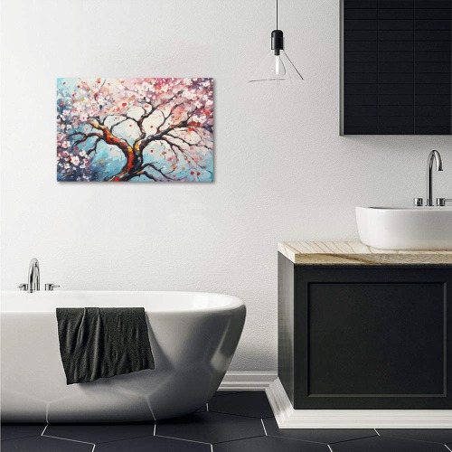 Awesome stylish art of a blooming sakura tree. Upgraded Canvas Print 18"x12"