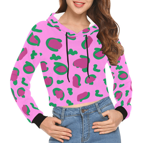 watermelon LEOPARD PRINT crop hoodie All Over Print Crop Hoodie for Women (Model H22)