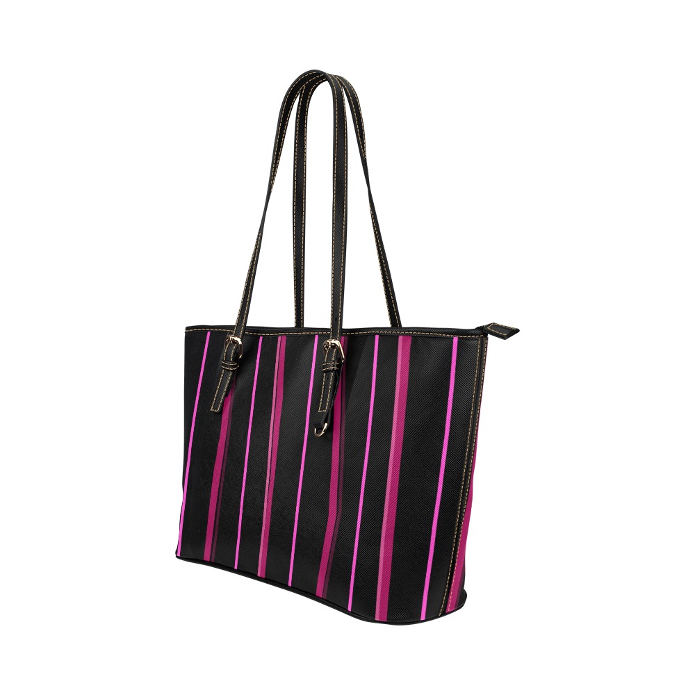 Candy Lipstick Hot Pink Stripes Leather Tote Bag/Large (Model 1651)