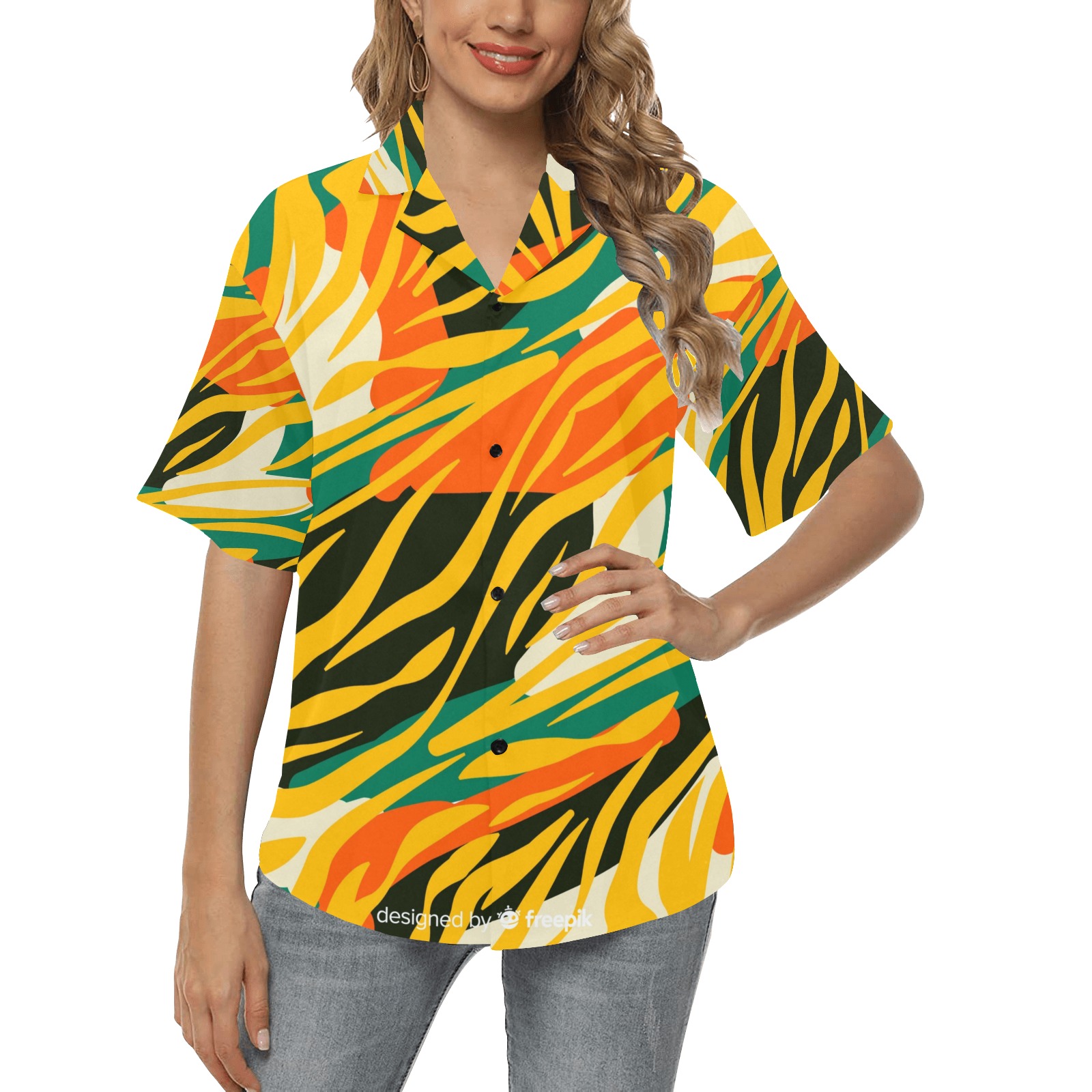 Animal Print Hawaiian Shirt - 2 All Over Print Hawaiian Shirt for Women (Model T58)
