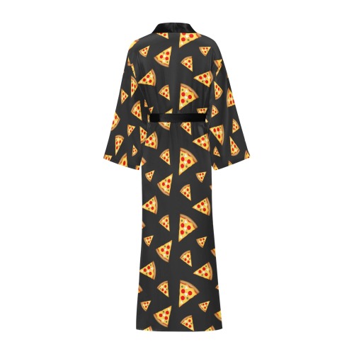 Cool and fun pizza slices dark gray pattern Long Kimono Robe