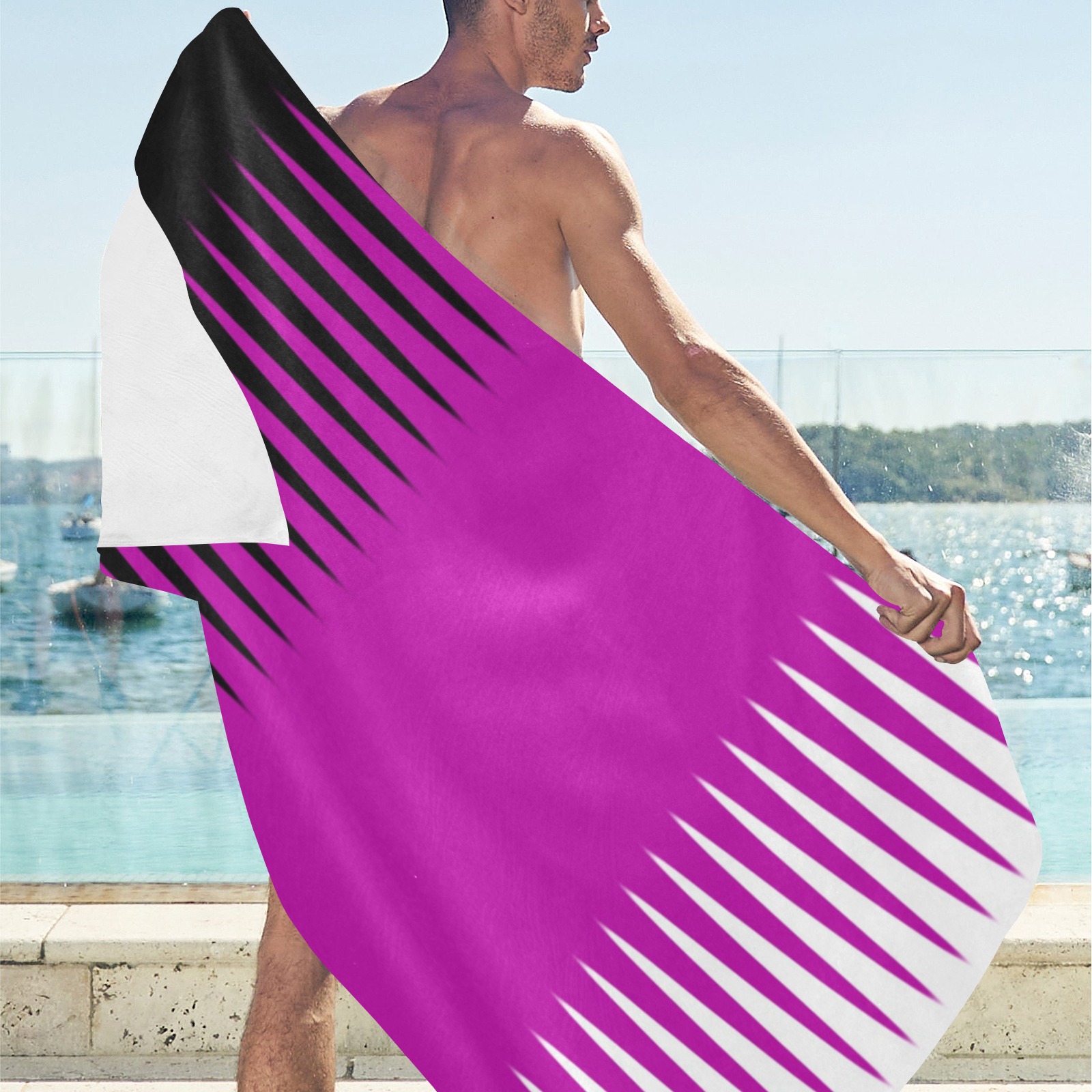 Wave Design Pink and Black Beach Towel 32"x 71"