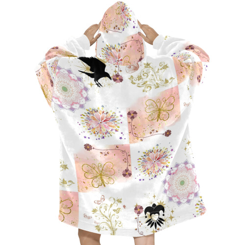 Harlequin and Crow Magical Garden Fairy Tale Fantasy Design Blanket Hoodie for Women