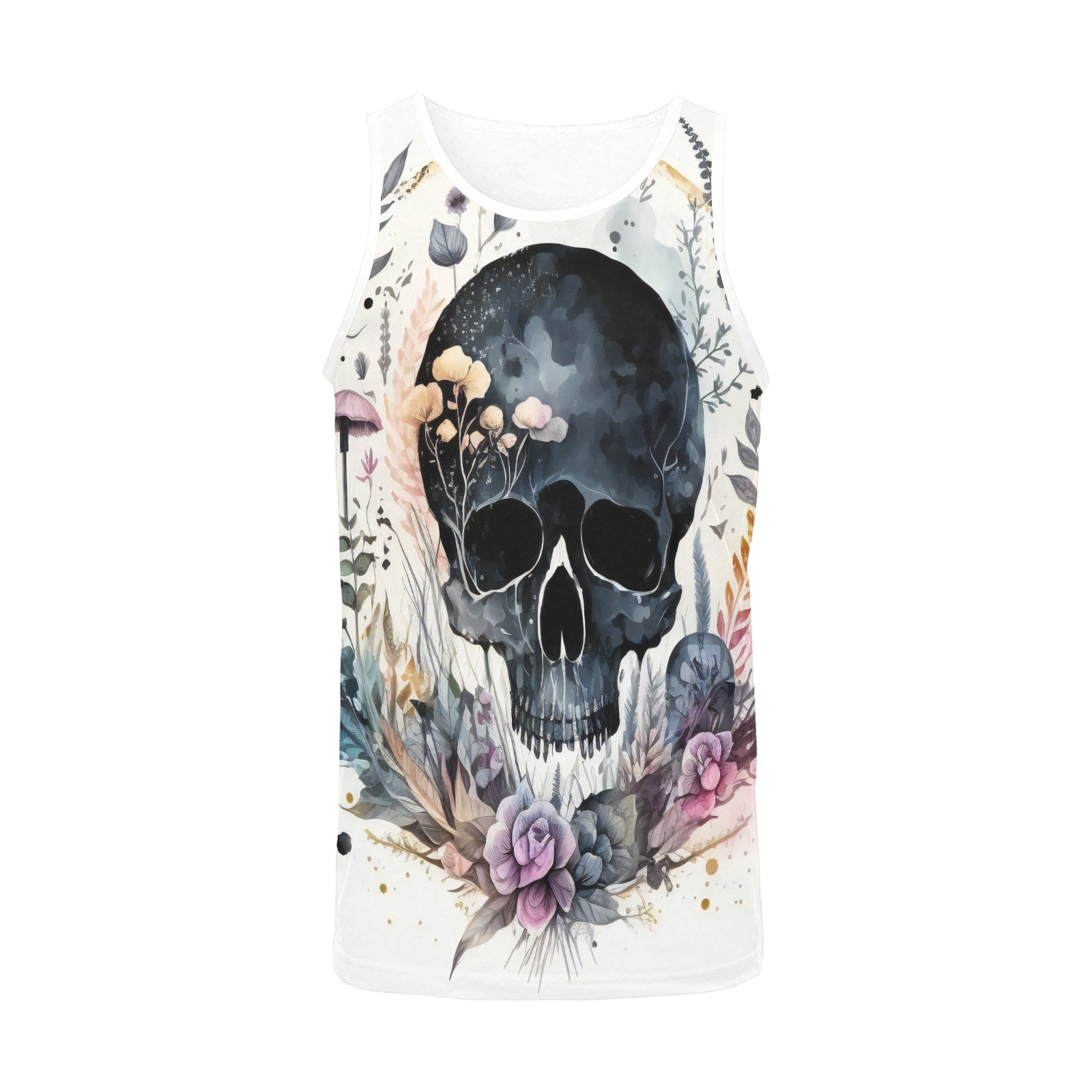 Men's Watercolor Skull Floral Tank Top Men's All Over Print Tank Top (Model T57)