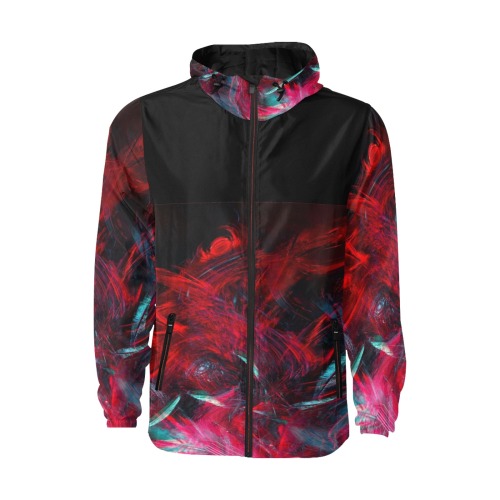 Abstract-Red All Over Print Quilted Windbreaker for Men (Model H35)