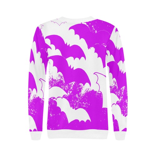 White Bats In Flight Pink Women's Rib Cuff Crew Neck Sweatshirt (Model H34)