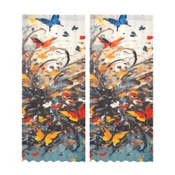 Beautiful colorful butterflies and abstract plants Gauze Curtain 28"x95" (Two-Piece)