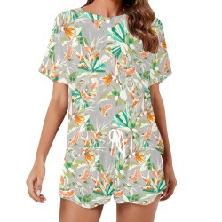 Orange in the palms jungle 201 Women's Mid-Length Shorts Pajama Set