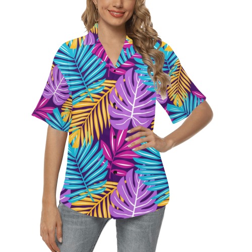 Colorful Tropical Plants All Over Print Hawaiian Shirt for Women (Model T58)