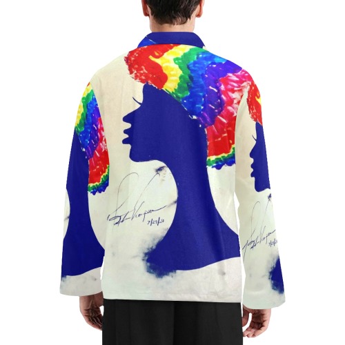 Rainbow Afro Woman Men's V-Neck Long Pajama Top