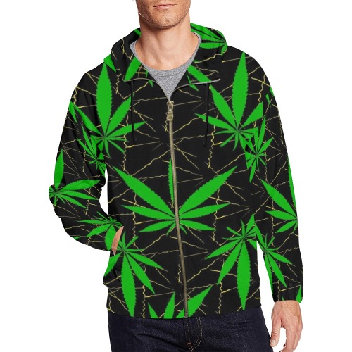Cannabis All Over Print Full Zip Hoodie for Men (Model H14)