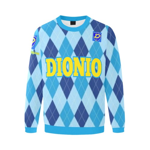 DIONIO Clothing - Men's Arygle Sky Blue & Navy Blue Diamond Sweatshirt Men's Oversized Fleece Crew Sweatshirt (Model H18)