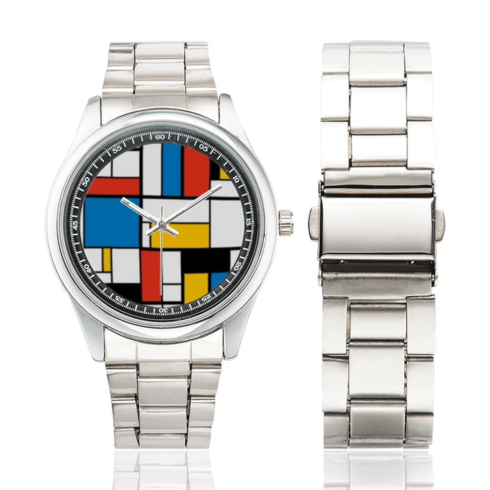 Mondrian De Stijl Modern Men's Stainless Steel Watch(Model 104)