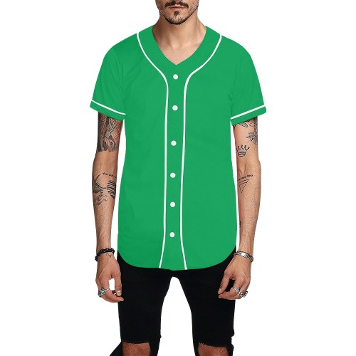 Solid Green All Over Print Baseball Jersey for Men (Model T50)