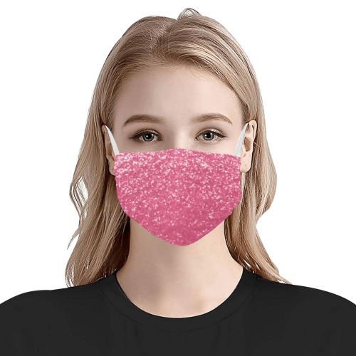 Magenta light pink red faux sparkles glitter Flat Mouth Mask with Drawstring