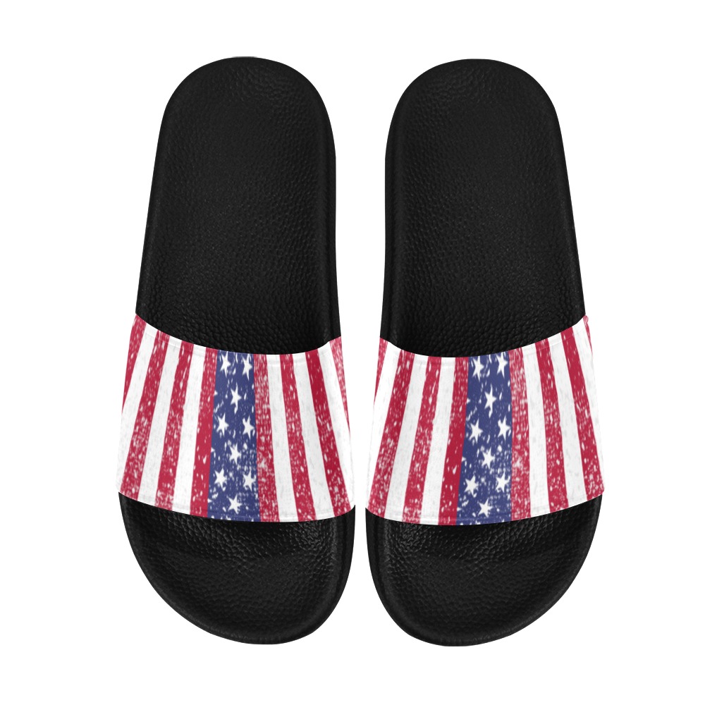 American Flag Distressed Women's Slide Sandals (Model 057)