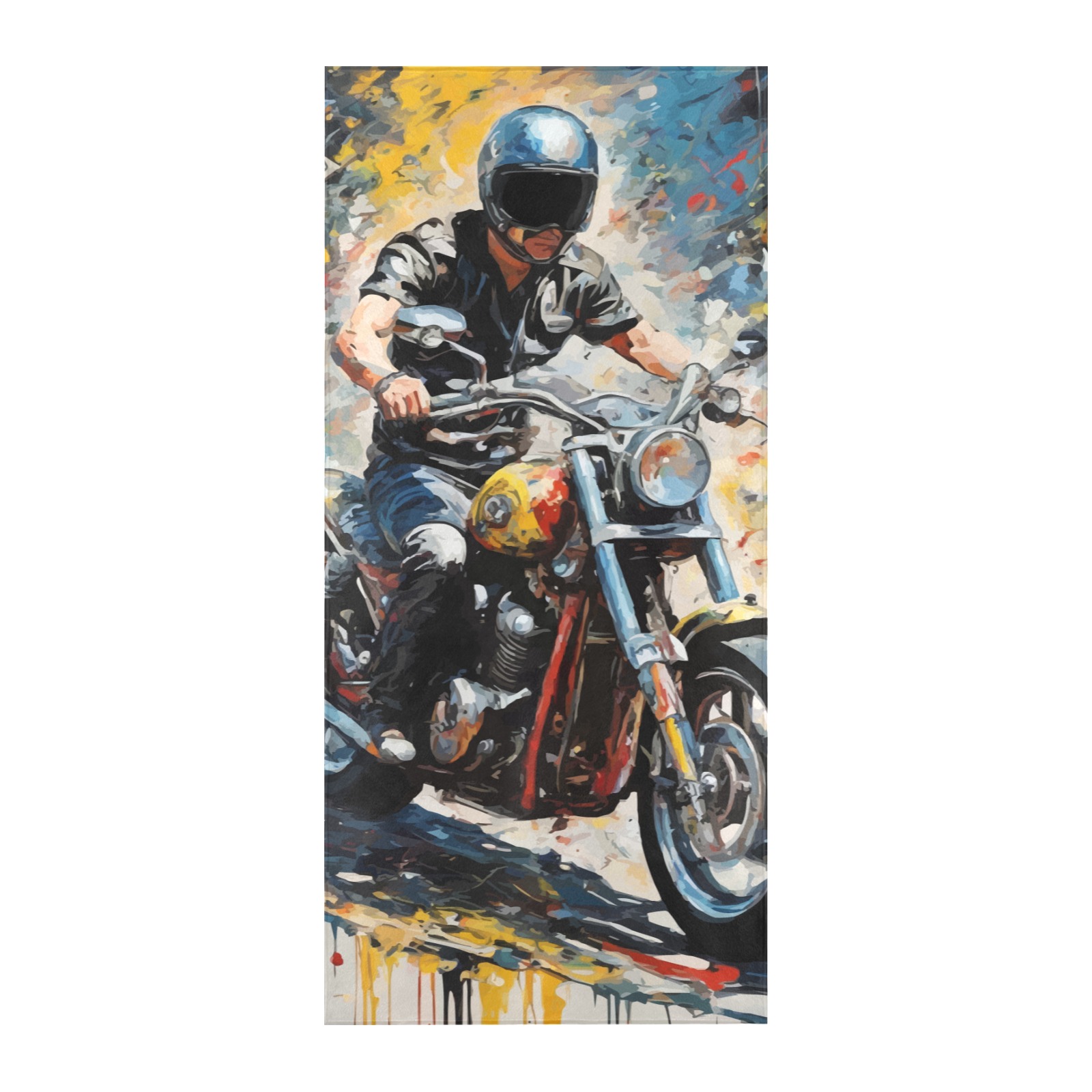 Man biker on a motorcycle. Colorful modern art Beach Towel 32"x 71"