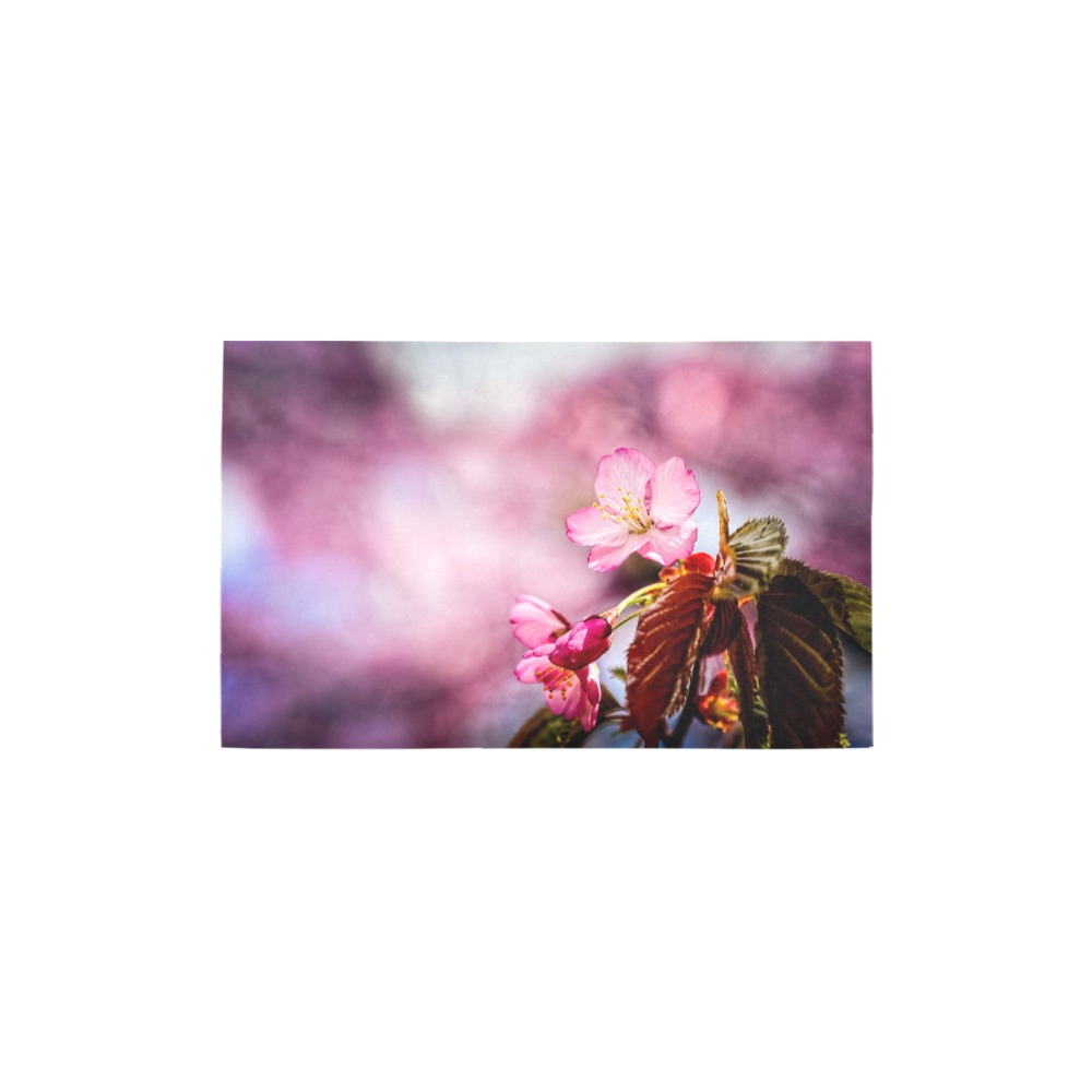 Striking pink sakura cherry flowers, pink mist. Bath Rug 20''x 32''