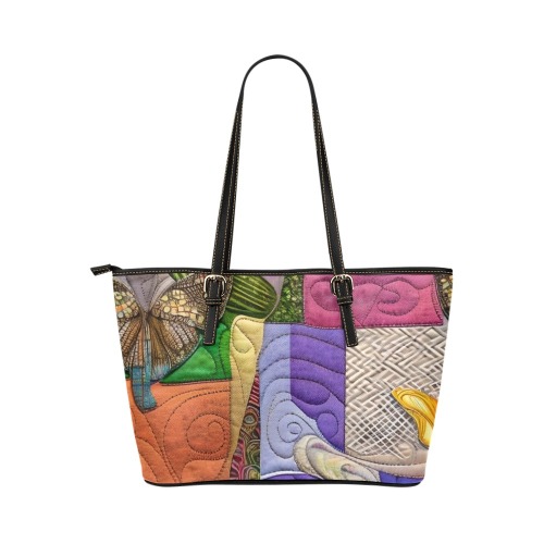 Boho Aesthetic Simulated Quilt Artwork Leather Tote Bag/Large (Model 1651)