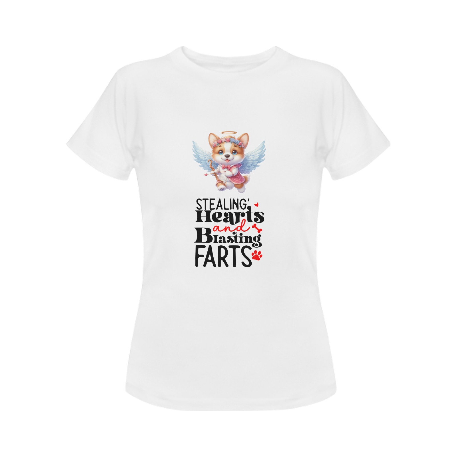 Cupid Corgi Stealing Hearts and Blasting Farts Women's T-Shirt in USA Size (Two Sides Printing)