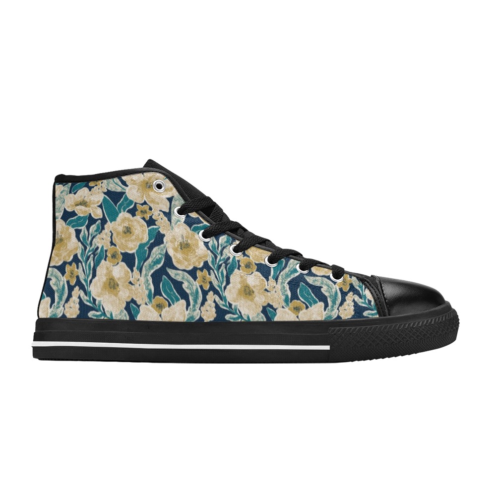 Painted Flowers Women's Classic High Top Canvas Shoes (Model 017)