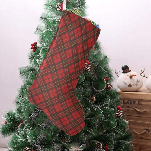 Red tartan plaid winter Christmas pattern holidays Christmas Stocking (Without Folded Top)
