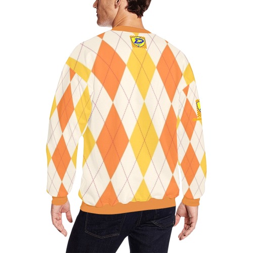 DIONIO Clothing - Argyle Orange & Yellow Diamond Sweatshirt (Yellow Grand Prix D-Shield Logo) Men's Oversized Fleece Crew Sweatshirt (Model H18)