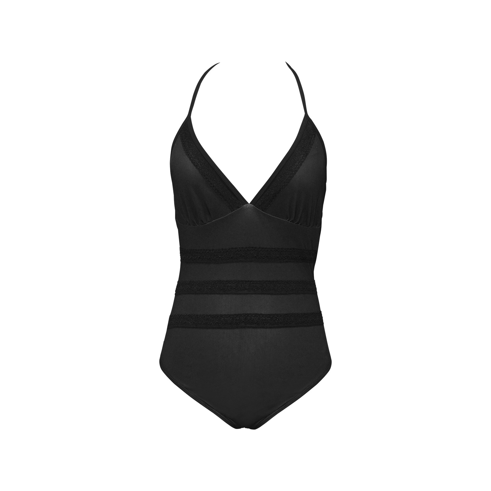BLACK Lace Band Embossing Swimsuit (Model S15)