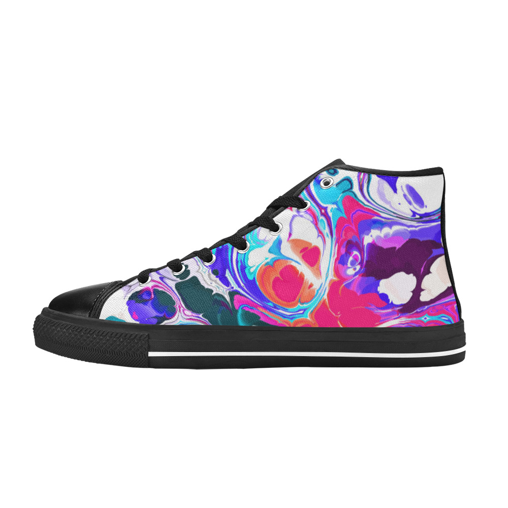 Blue White Pink Liquid Flowing Marbled Ink Abstract Women's Classic High Top Canvas Shoes (Model 017)
