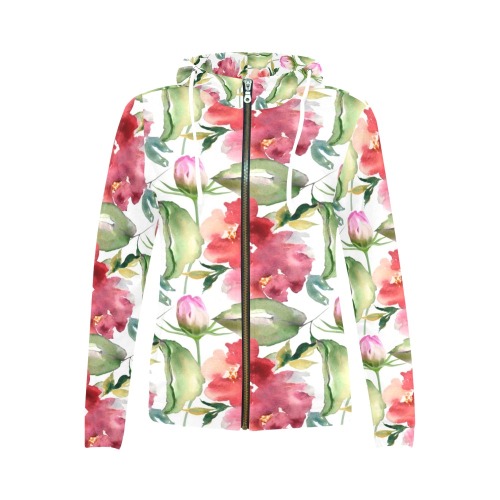 Paint floral All Over Print Full Zip Hoodie for Women (Model H14)