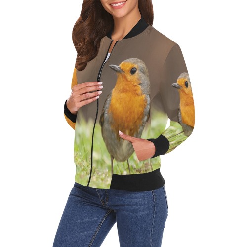 Robin Collectable Fly All Over Print Bomber Jacket for Women (Model H19)