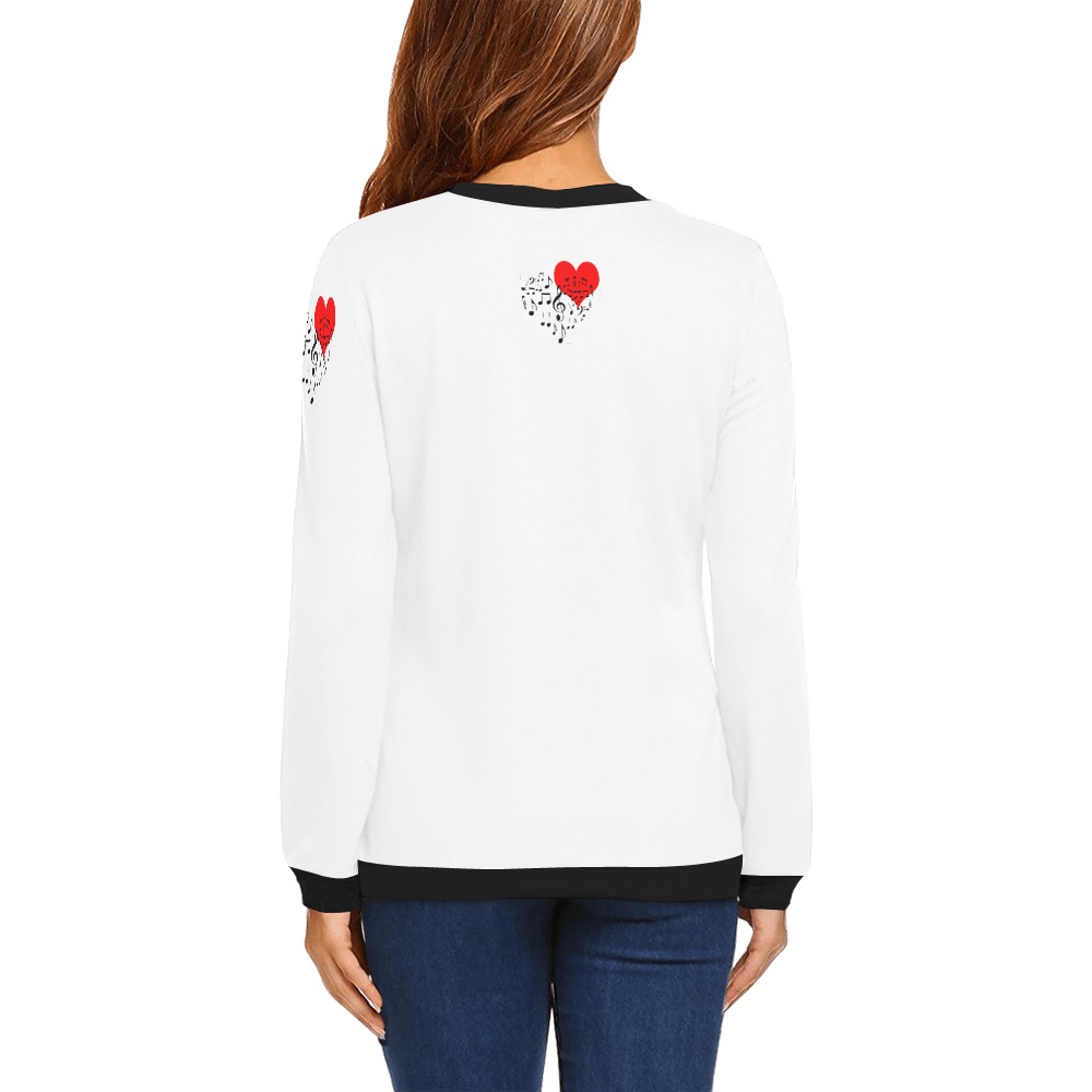 Singing Heart Red Song Black Music Love Romantic All Over Print Crewneck Sweatshirt for Women (Model H18)