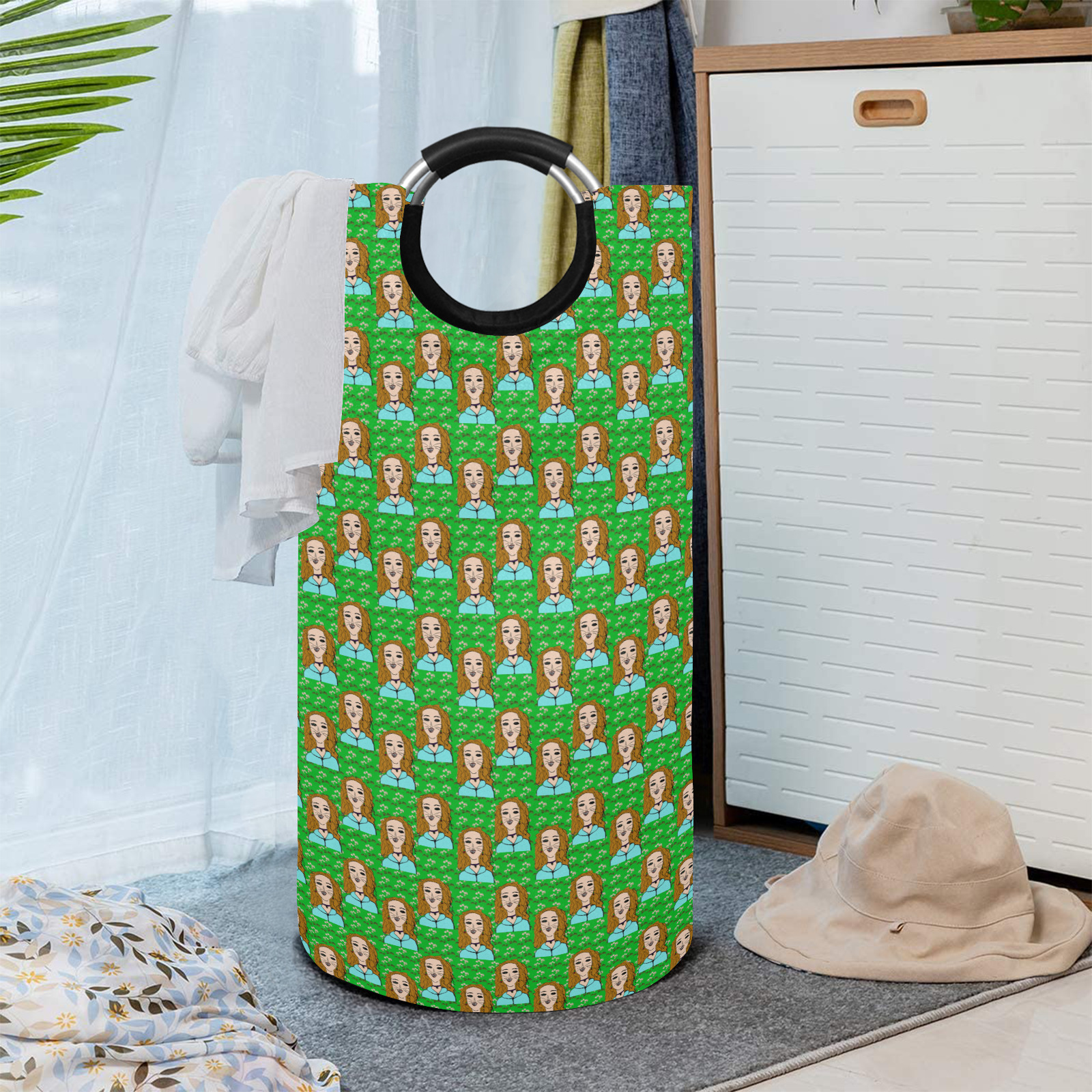 girl green Round Laundry Bag
