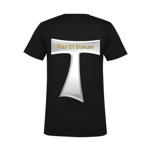 Franciscan Tau Cross Pax Et Bonum Silver Metallic Men's V-Neck T-shirt (USA Size) (Model T10)