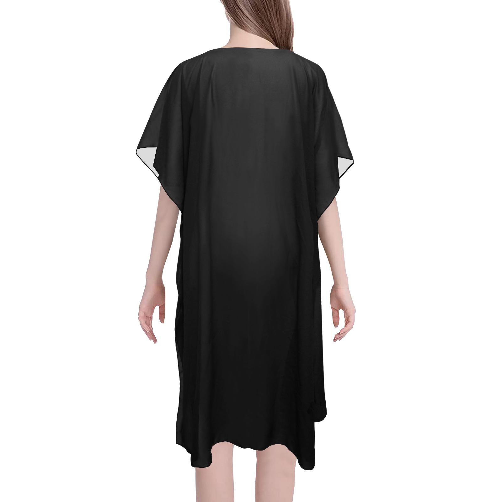 Solid Colors Black Mid-Length Side Slits Chiffon Cover Ups (Model H50)